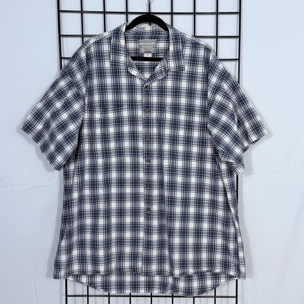 Abercrombie The Big Shirt Short Sleeve Plaid Shirt Mens Large Blue Vintage Y2K - Picture 1 of 9